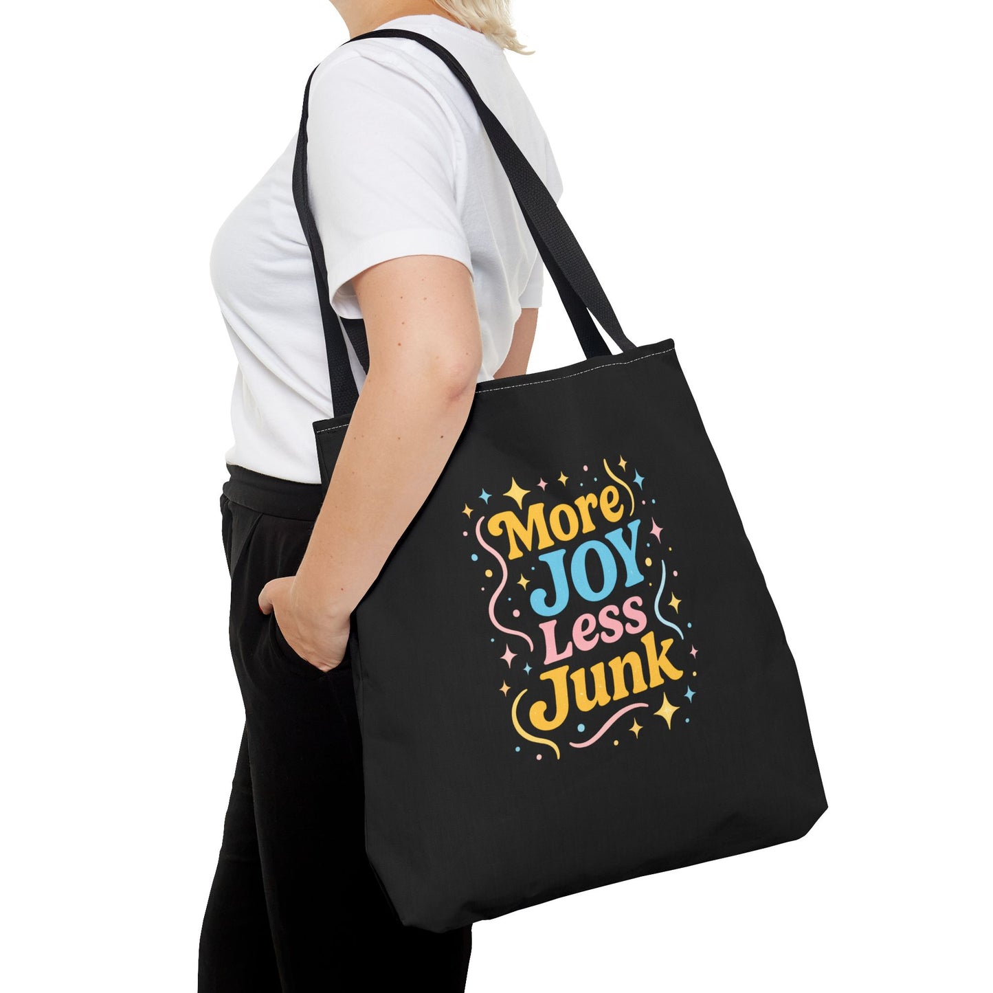 Joyful Tote Bag - More Joy Less Junk, Gift for Friends, Eco-Friendly Shopping Bag, Everyday Use, Inspirational Tote