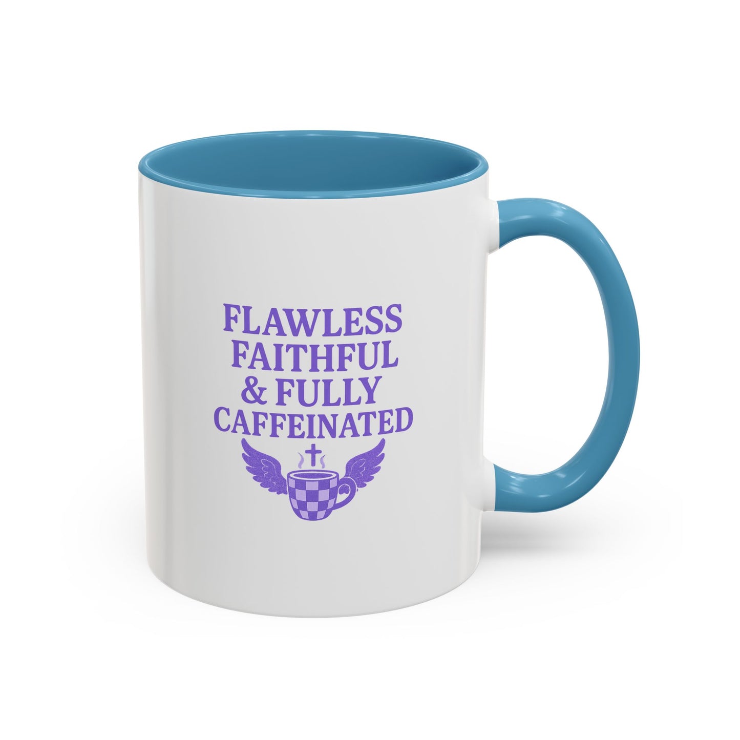 Flawless & Fully Caffeinated Accent Coffee Mug for Faithful Friends, Inspirational Gift, Morning Motivation Cup, Bible Lover's Mug