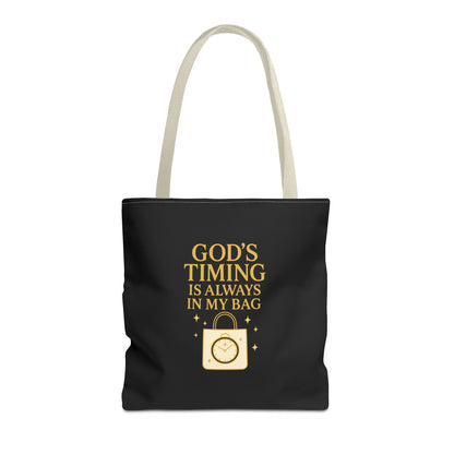 God's Timing Tote Bag | Motivational Bag for Everyday Use, Gift for Believers, Casual Tote for Work, School, and Travel