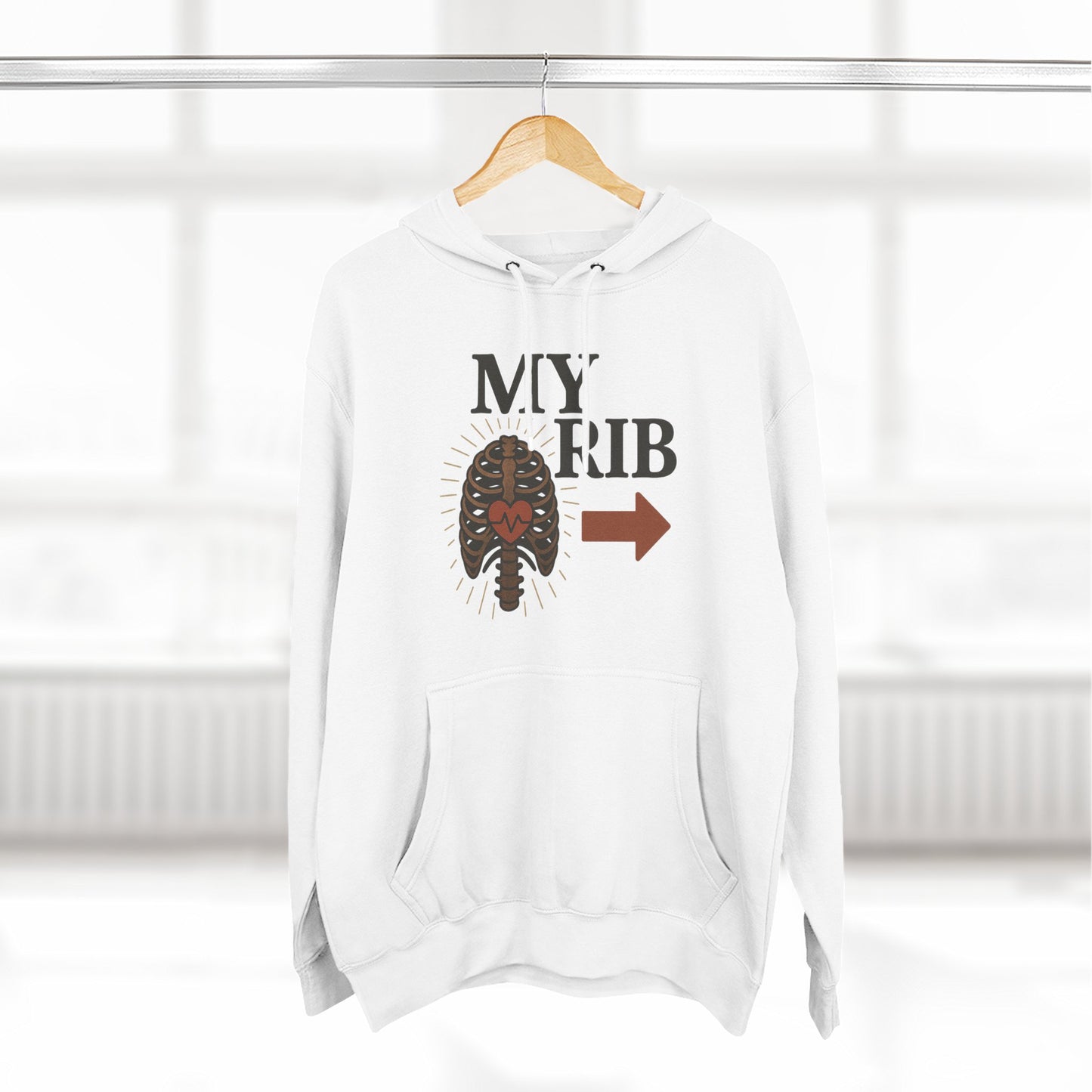 Heartfelt Rib Graphic Hoodie for Couples, Valentine's Day Gift, Matching Sweatshirt, Cozy Fleece, Romantic Style