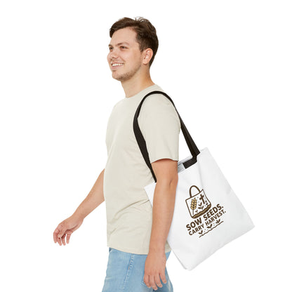 Inspirational Tote Bag - "Sow Seeds. Carry Harvest." - Eco-Friendly, Beach Bag, Gift for Gardeners, Reusable Shopping, Faith Journey