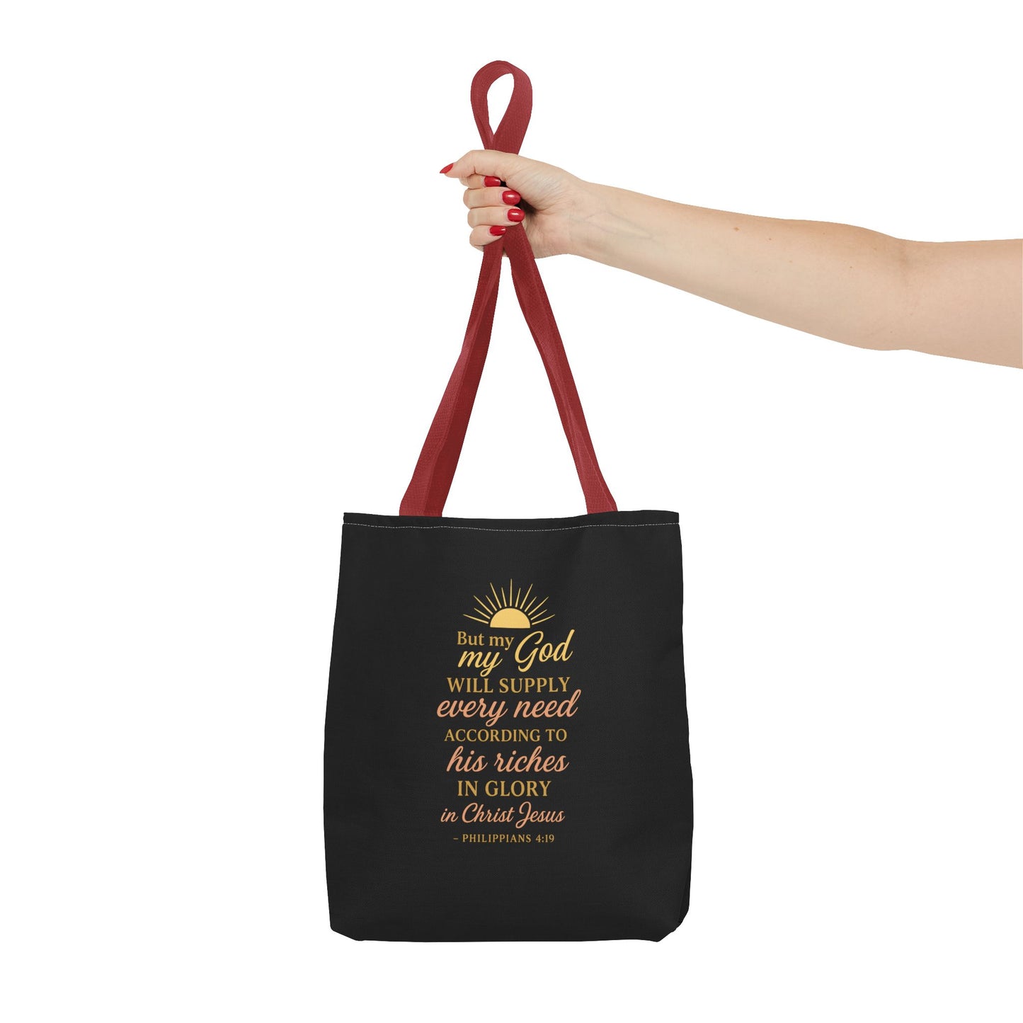 Faith-Inspired Tote Bag: 'God Will Supply Every Need', Christian Gift, AOP Bag for Church, Casual Outings, Inspirational Accessory