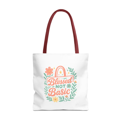 Blessed Not Basic Tote Bag, Inspirational Tote, Floral Design Bag, Gift for Her, Everyday Use, Eco-Friendly Shopping Bag