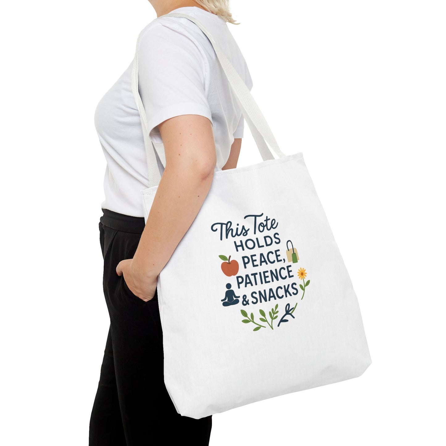 Peace, Patience & Snacks Tote Bag | Eco-Friendly Shopper, Gift for Friends, Beach Tote, Daily Carryall, Motivational Bag
