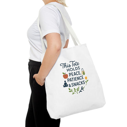 Peace, Patience & Snacks Tote Bag | Eco-Friendly Shopper, Gift for Friends, Beach Tote, Daily Carryall, Motivational Bag