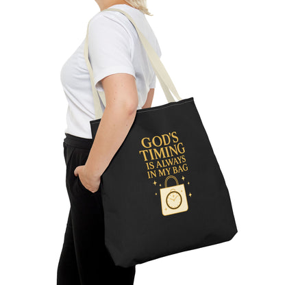 God's Timing Tote Bag | Motivational Bag for Everyday Use, Gift for Believers, Casual Tote for Work, School, and Travel