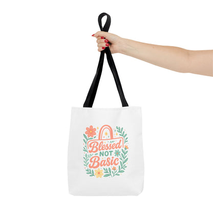 Blessed Not Basic Tote Bag, Inspirational Tote, Floral Design Bag, Gift for Her, Everyday Use, Eco-Friendly Shopping Bag