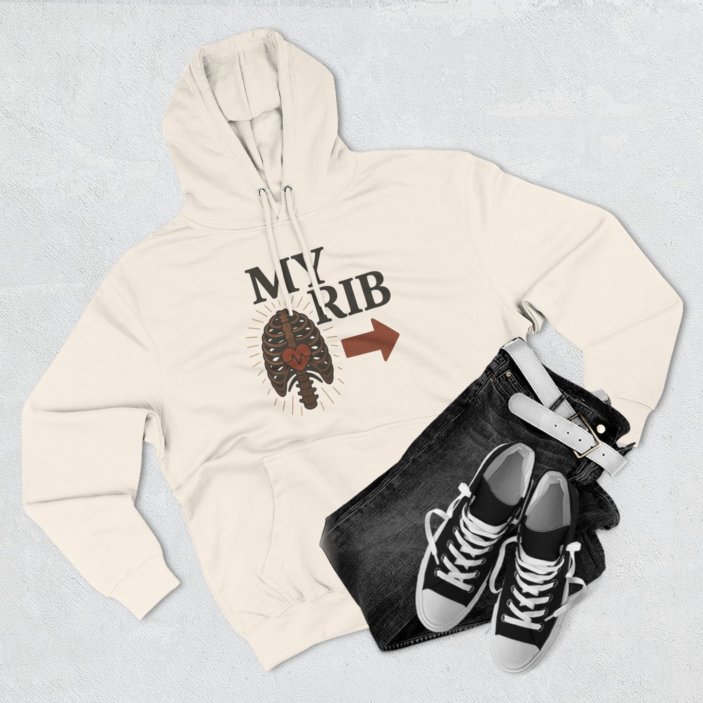 Heartfelt Rib Graphic Hoodie for Couples, Valentine's Day Gift, Matching Sweatshirt, Cozy Fleece, Romantic Style