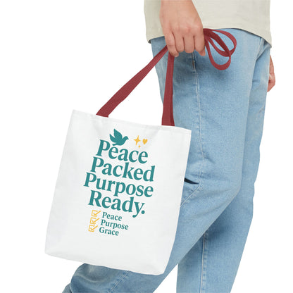 Motivational Tote Bag - Peace Packed Purpose Ready, Inspirational Eco-Friendly Bag, Gift for Friends, Stylish Everyday Use, Shopping, Gym