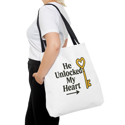 Heart Unlocking Quote Tote Bag, Valentine's Gift, Love Theme, Stylish Shoulder Bag, Perfect for Everyday Use, Cute Fashion Accessory