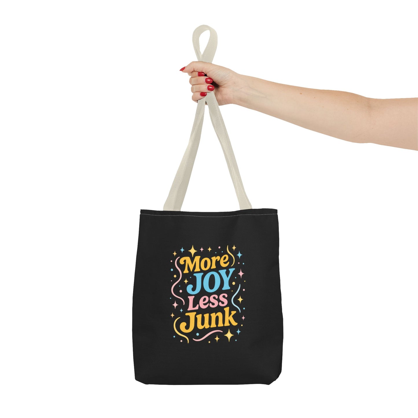 Joyful Tote Bag - More Joy Less Junk, Gift for Friends, Eco-Friendly Shopping Bag, Everyday Use, Inspirational Tote