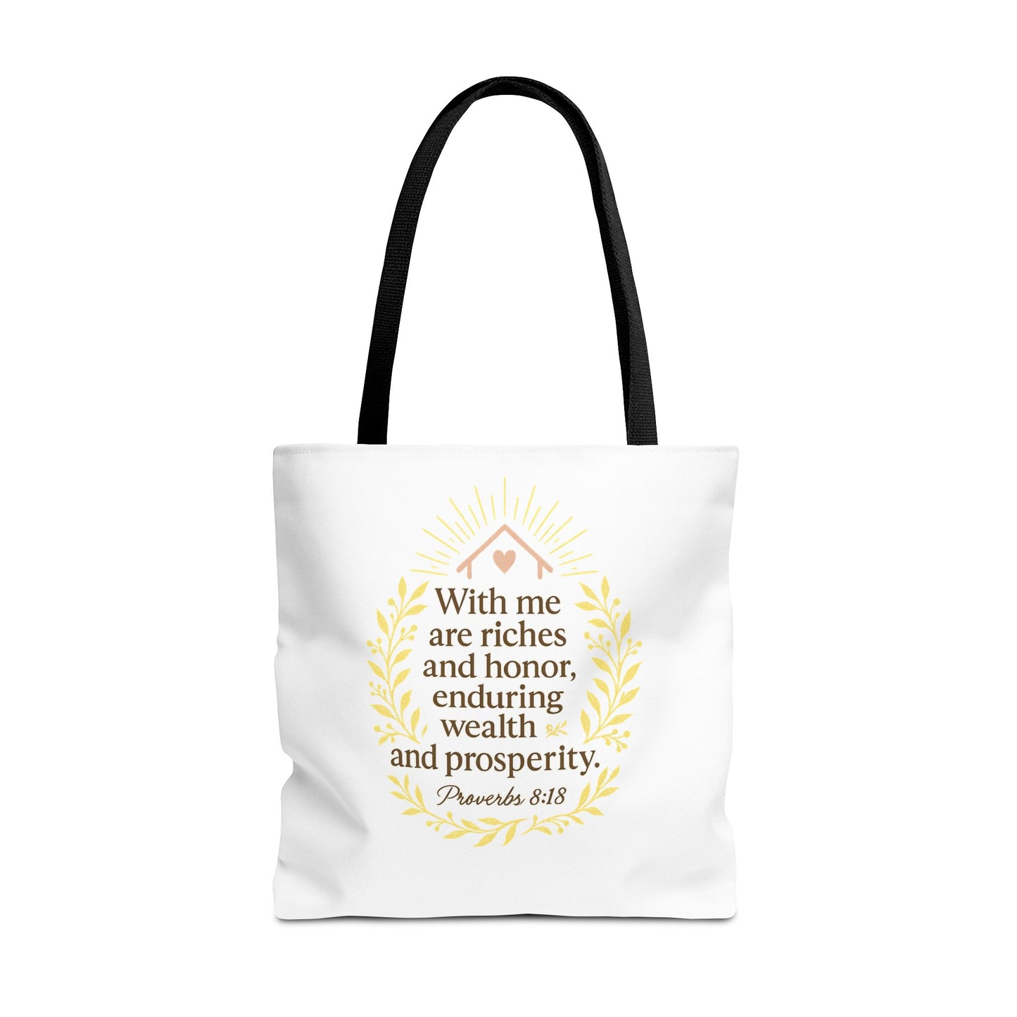 Inspirational Tote Bag - Proverbs 8:18 Quote, Bible Verse Carrier, Eco-Friendly Shopping Bag, Faith-Based Gift, Motivational Decor