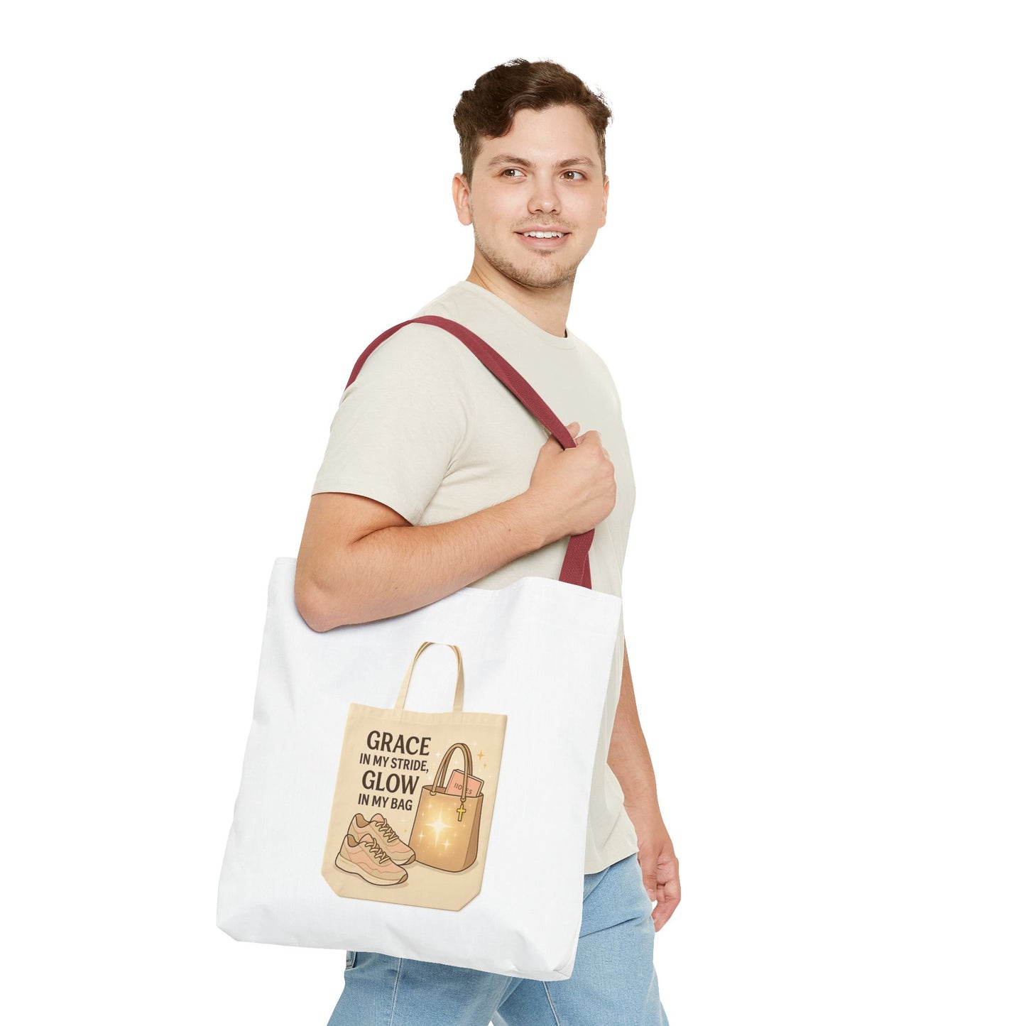 Chic Inspirational Tote Bag, Grace in My Stride Glow in My Bag, Motivational Gift, Daily Use, Eco-Friendly Shopping Bag, Trendy Handbag