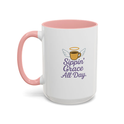Sipping Grace Accent Coffee Mug | Stylish Gift for Coffee Lovers, Inspirational Mug, Office Décor, Unique Funny Coffee Cup