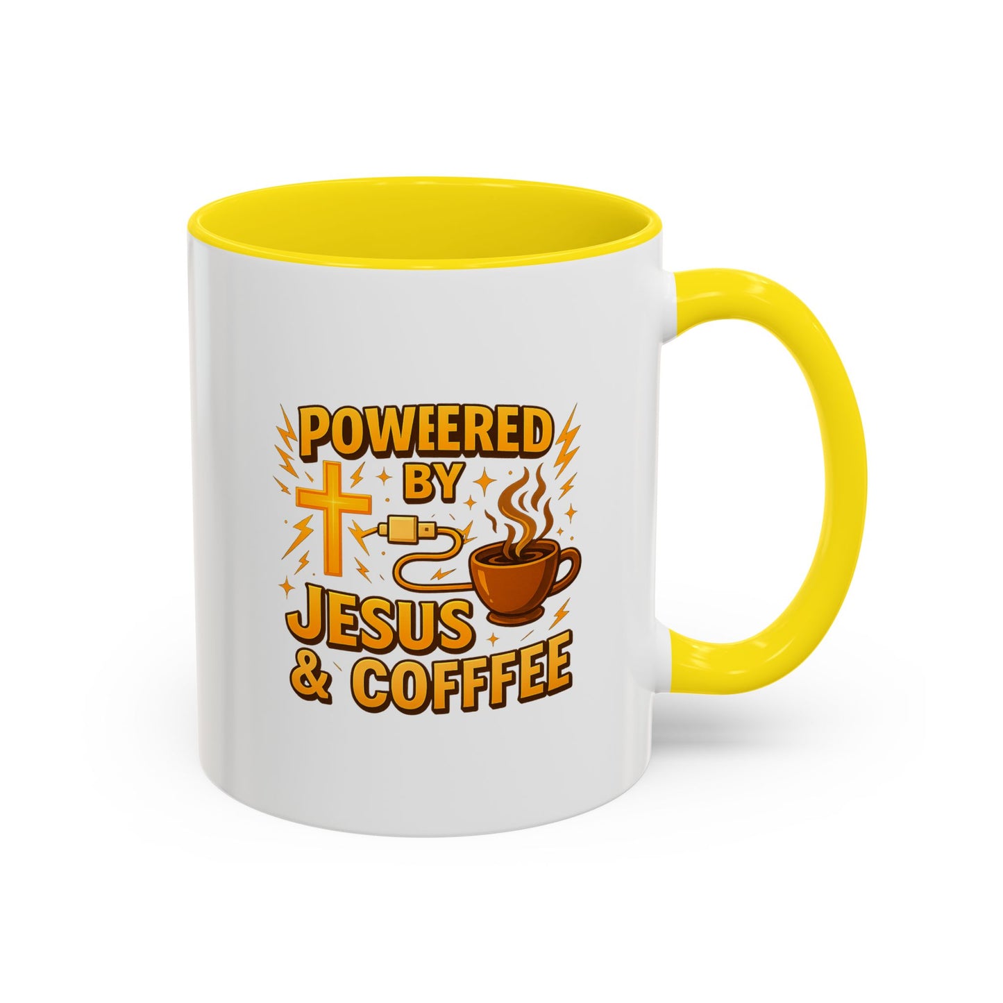 Coffee Lover's Accent Mug - Powered by Jesus & Coffee, Inspirational Drinkware, Christian Gift, Coffee Enthusiast, Religious Mug, [...]