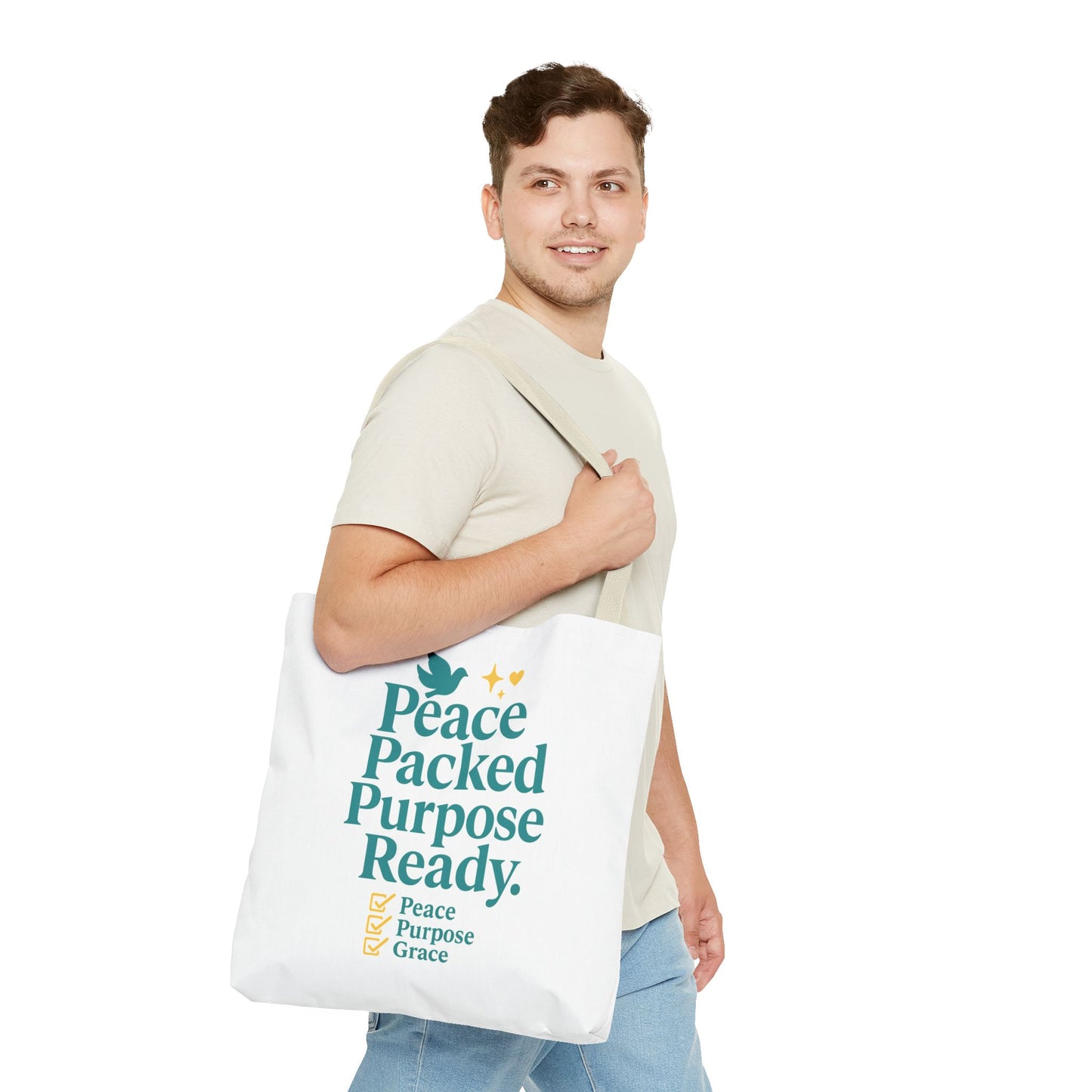 Motivational Tote Bag - Peace Packed Purpose Ready, Inspirational Eco-Friendly Bag, Gift for Friends, Stylish Everyday Use, Shopping, Gym