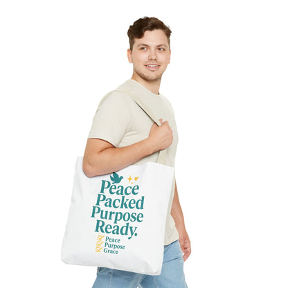 Motivational Tote Bag - Peace Packed Purpose Ready, Inspirational Eco-Friendly Bag, Gift for Friends, Stylish Everyday Use, Shopping, Gym