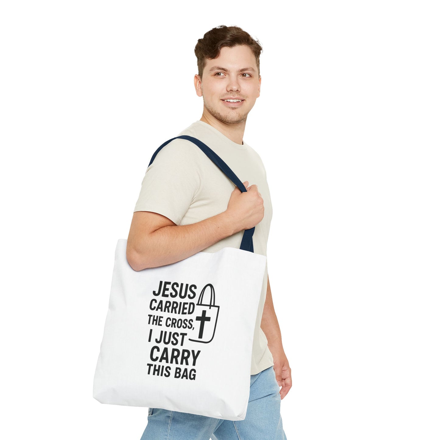 Christian Tote Bag - Jesus Carried the Cross, Everyday Use, Gift for Believers, Church Events, Eco-Friendly Shopping Bag