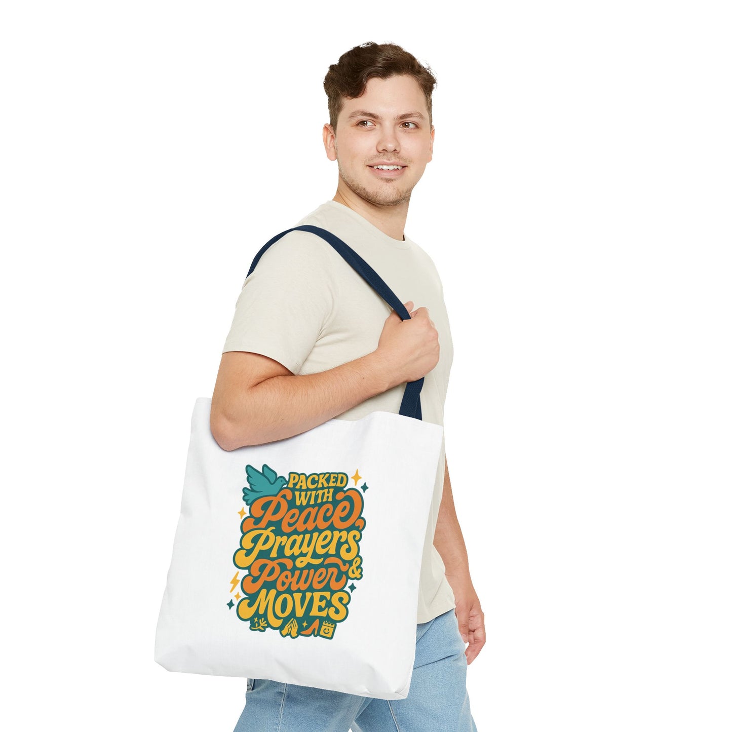 Peace Prayers Power Moves Tote Bag - Eco-Friendly Reusable Shopping Bag, Gift for Spiritual Friends, Motivational Gift, Stylish [...]