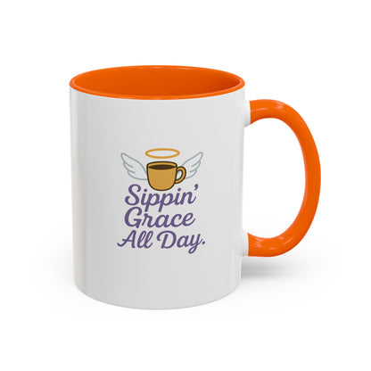 Sippin' Grace All Day Coffee Mug, Cute Coffee Cup, Inspirational Mug, Gift for Coffee Lovers, Perfect for Any Occasion