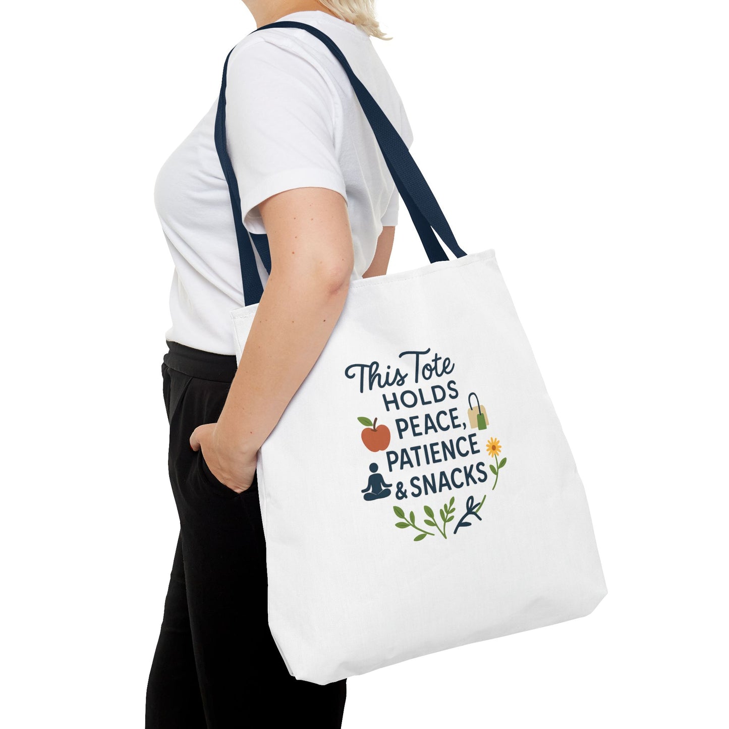 Peace, Patience & Snacks Tote Bag | Eco-Friendly Shopper, Gift for Friends, Beach Tote, Daily Carryall, Motivational Bag