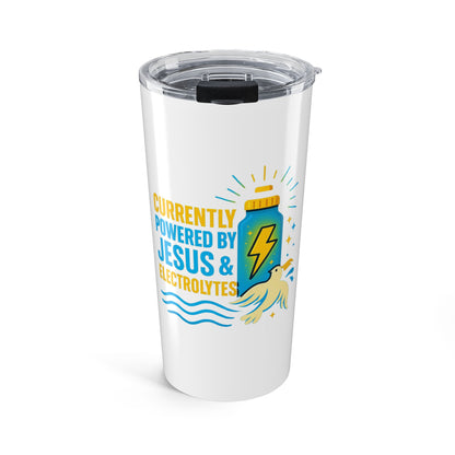 Powered by Jesus & Electrolytes Tumbler - 20oz Insulated Travel Mug for Faith and Fitness, Christian Gift, Motivational Drinkware, [...]