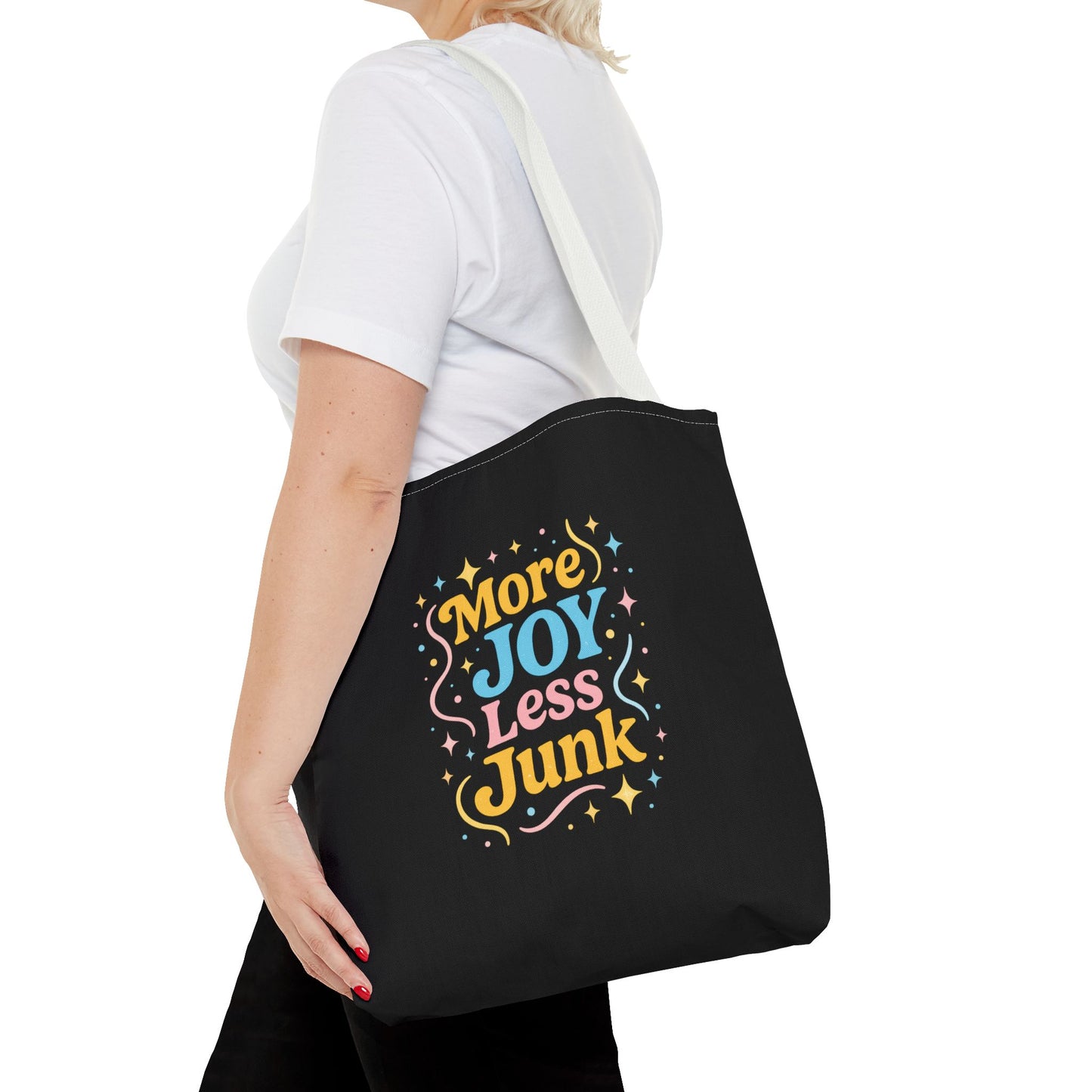 Joyful Tote Bag - More Joy Less Junk, Gift for Friends, Eco-Friendly Shopping Bag, Everyday Use, Inspirational Tote