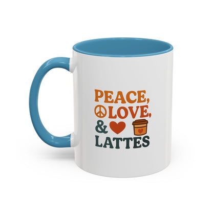 Peace, Love & Lattes Coffee Mug | Accent Mug for Coffee Lovers | Gift for Baristas, Friends, Home Decor, Kitchen Essentials