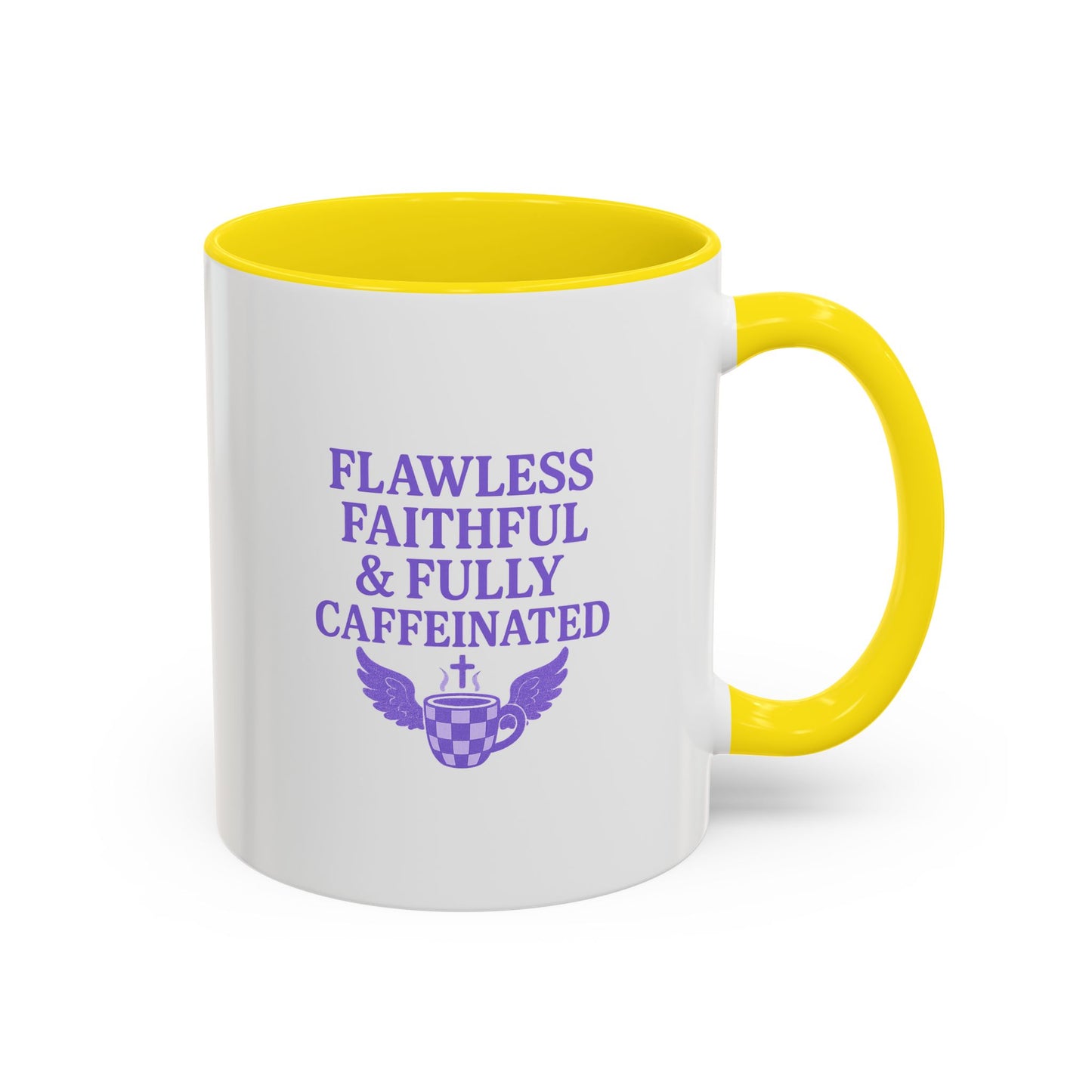 Flawless & Fully Caffeinated Accent Coffee Mug for Faithful Friends, Inspirational Gift, Morning Motivation Cup, Bible Lover's Mug