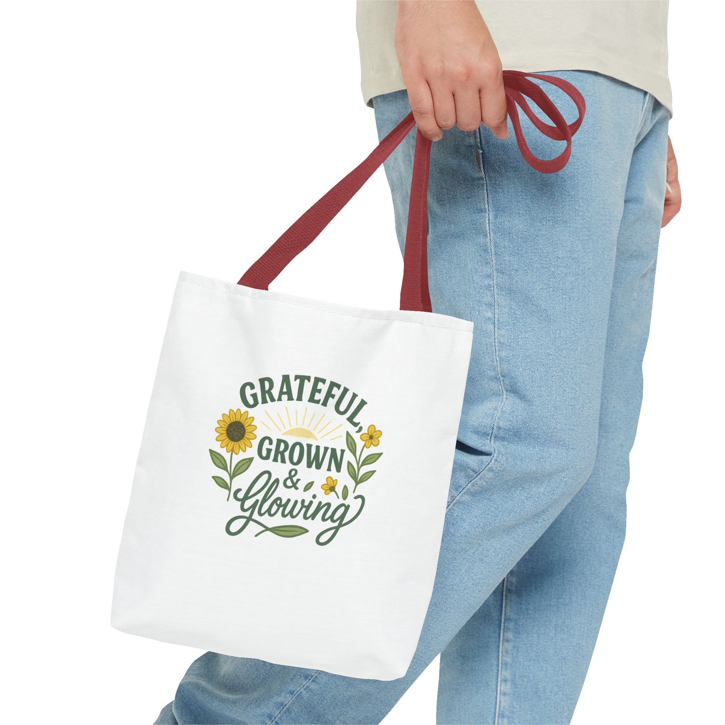 Grateful & Growing Tote Bag, Inspirational Gift, Eco-Friendly Shopper, Floral Design, Sunflower Tote, Everyday Use, Life's Little Joys