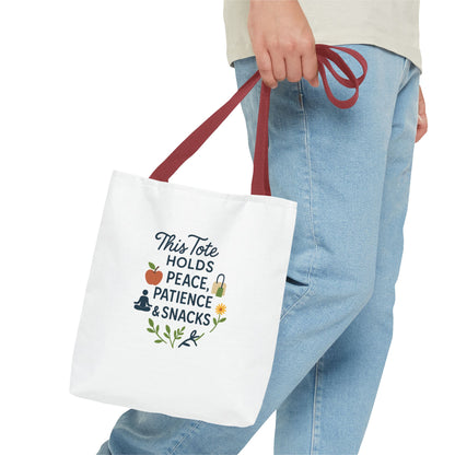 Peace, Patience & Snacks Tote Bag | Eco-Friendly Shopper, Gift for Friends, Beach Tote, Daily Carryall, Motivational Bag