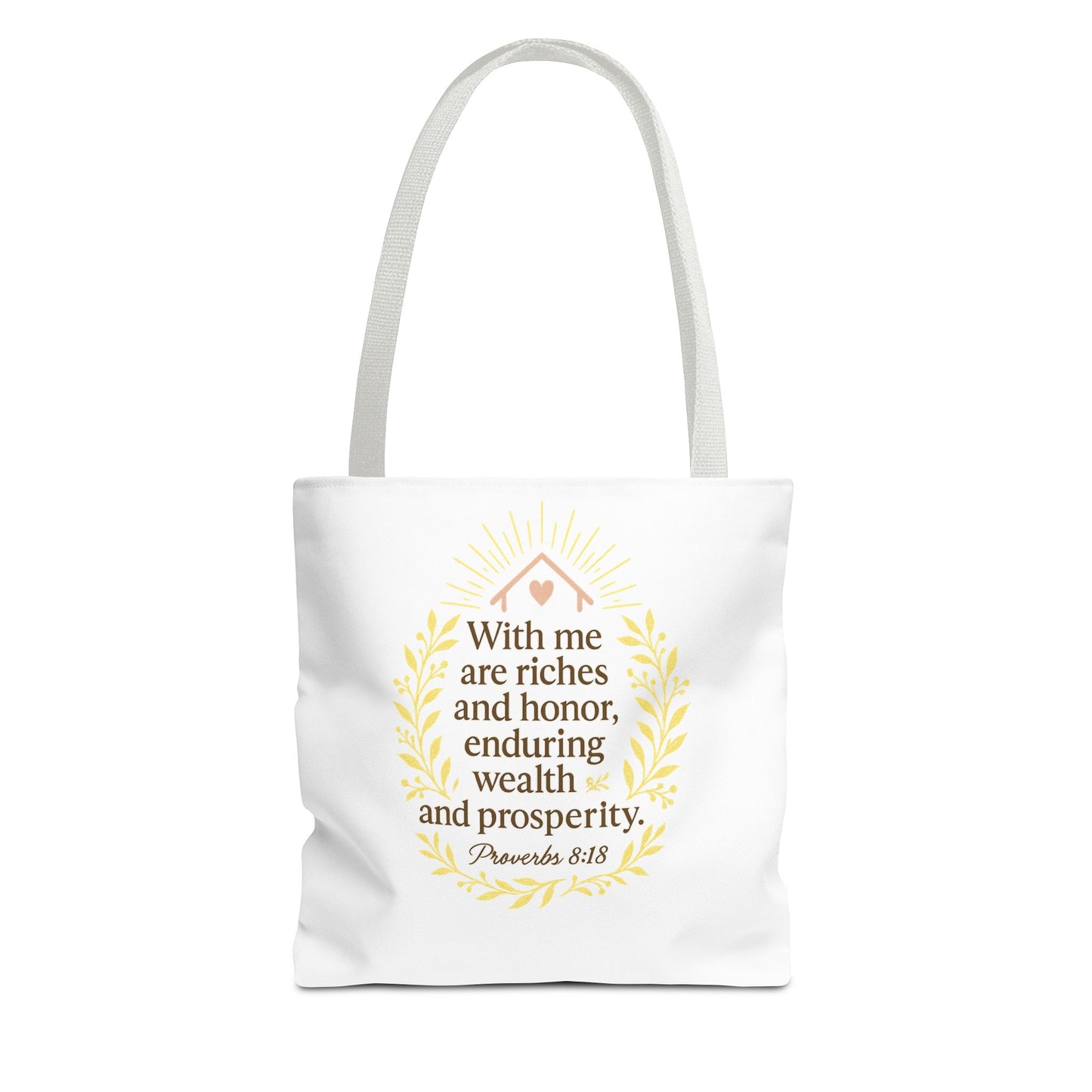 Inspirational Tote Bag - Proverbs 8:18 Quote, Bible Verse Carrier, Eco-Friendly Shopping Bag, Faith-Based Gift, Motivational Decor