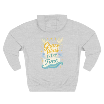 Grace Wins Fleece Hoodie | Inspirational Sweatshirt for Comfort and Faith, Perfect Gift for Prayer, Spiritual Growth, Casual Wear