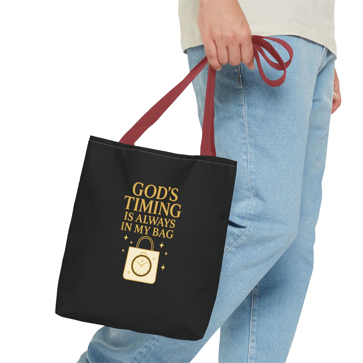 God's Timing Tote Bag | Motivational Bag for Everyday Use, Gift for Believers, Casual Tote for Work, School, and Travel