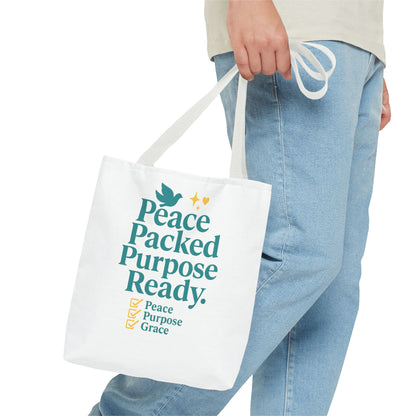 Motivational Tote Bag - Peace Packed Purpose Ready, Inspirational Eco-Friendly Bag, Gift for Friends, Stylish Everyday Use, Shopping, Gym