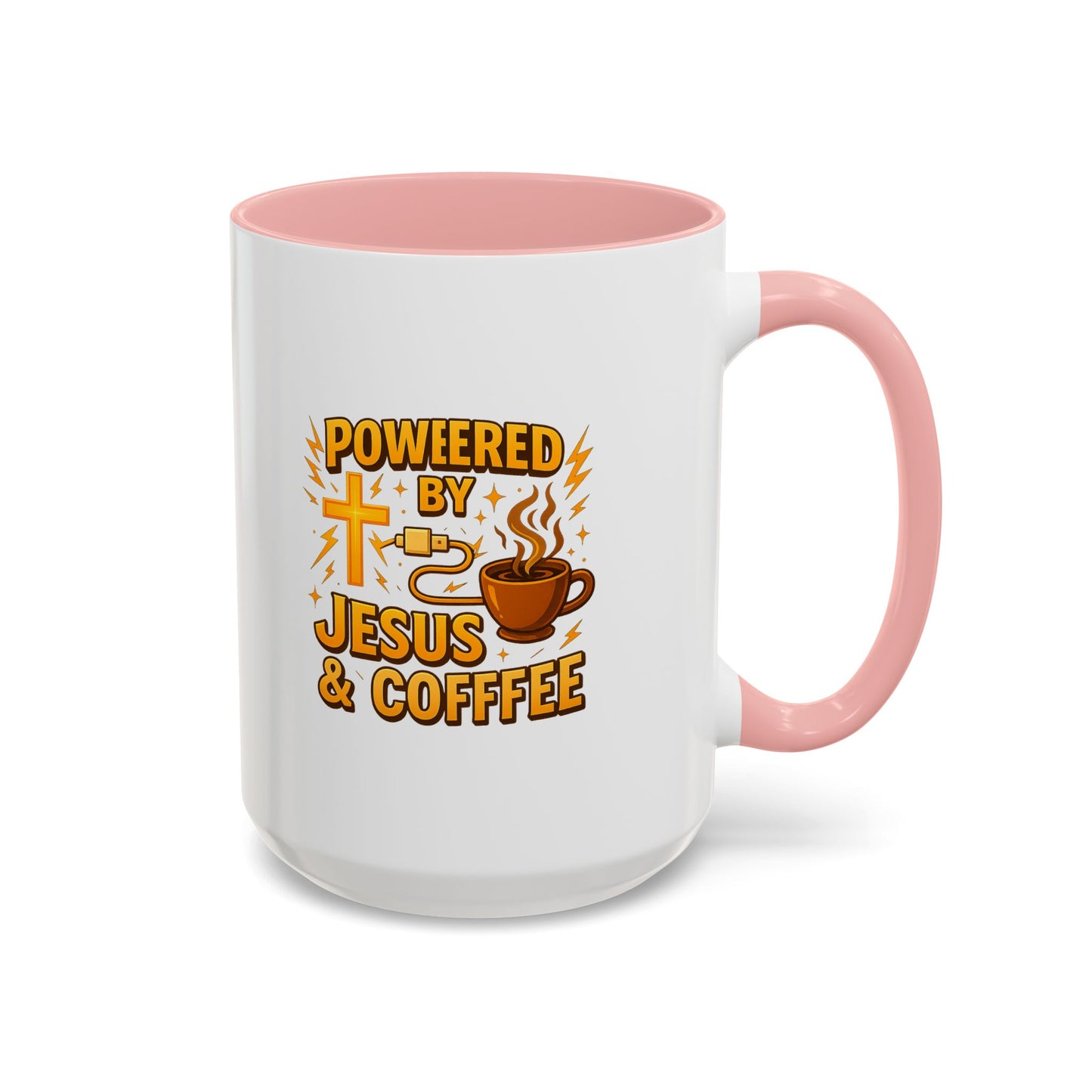 Coffee Lover's Accent Mug - Powered by Jesus & Coffee, Inspirational Drinkware, Christian Gift, Coffee Enthusiast, Religious Mug, [...]