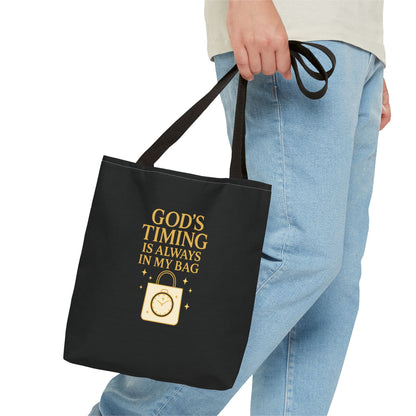 God's Timing Tote Bag | Motivational Bag for Everyday Use, Gift for Believers, Casual Tote for Work, School, and Travel