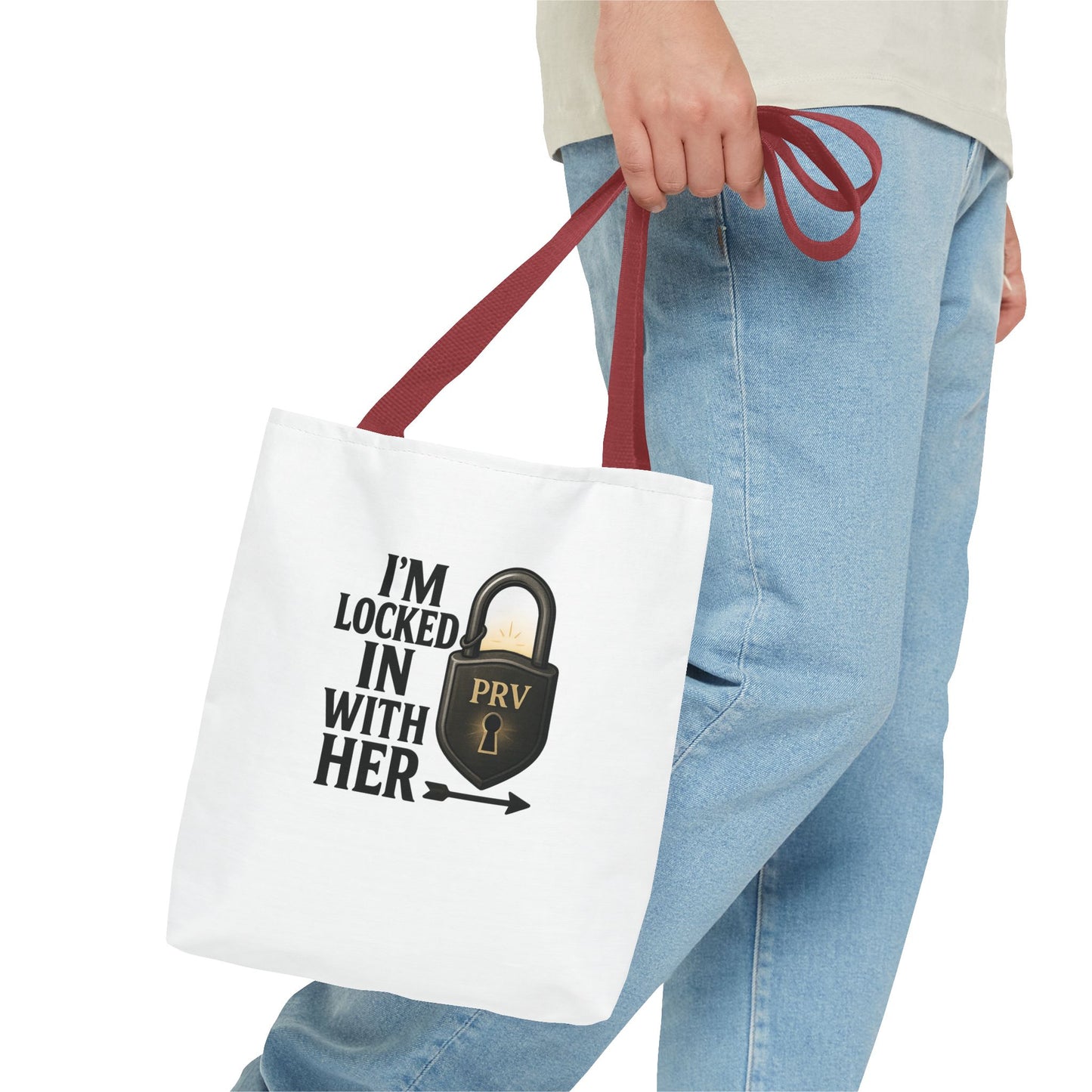 Locked In With Her Tote Bag, Funny Gift for Couples, Personalized Shopping Tote, Everyday Carryall, Unique Friendship Present