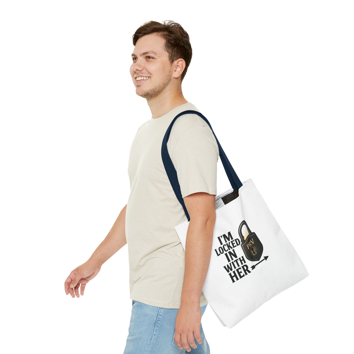 Locked In With Her Tote Bag, Funny Gift for Couples, Personalized Shopping Tote, Everyday Carryall, Unique Friendship Present