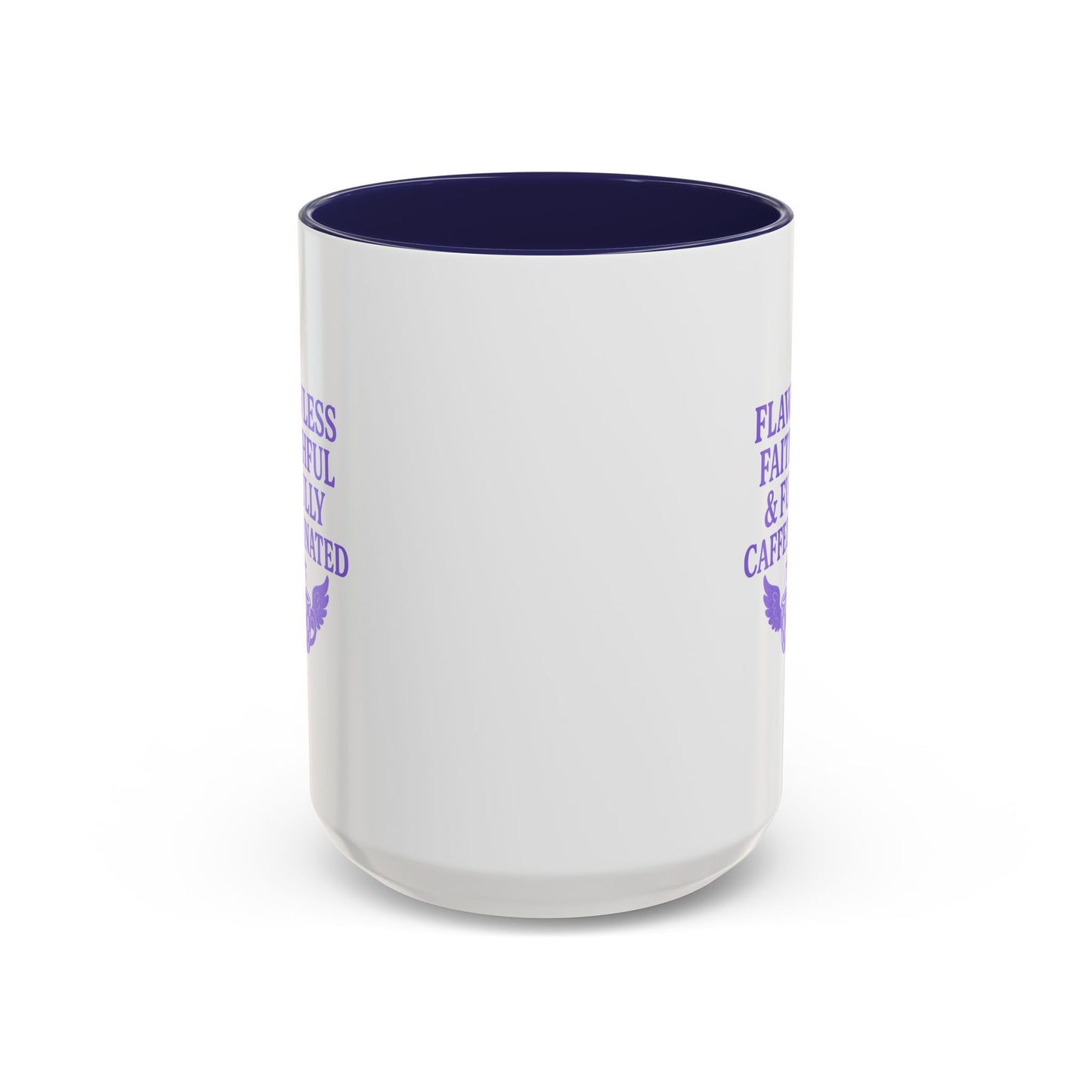 Flawless & Fully Caffeinated Accent Coffee Mug for Faithful Friends, Inspirational Gift, Morning Motivation Cup, Bible Lover's Mug
