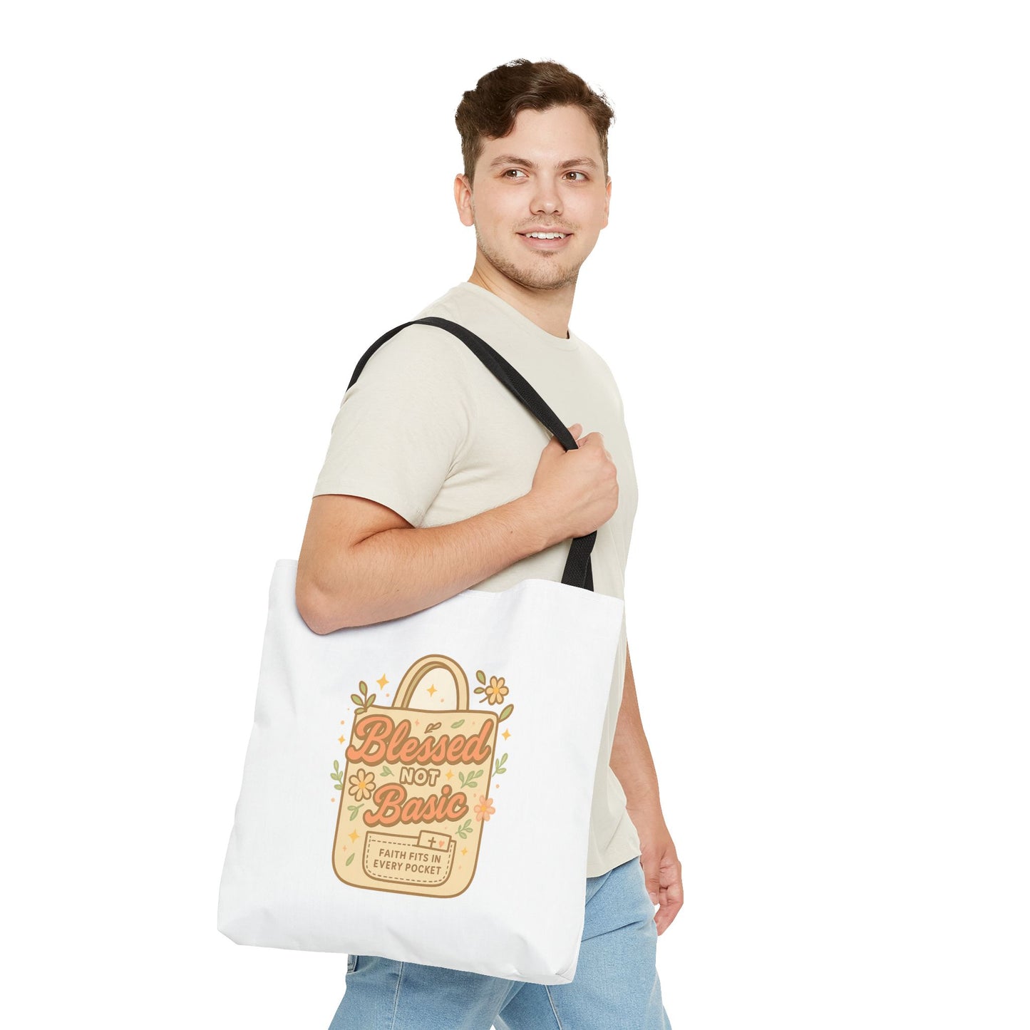 Blessed Not Basic Tote Bag, Trendy Eco-Friendly Canvas