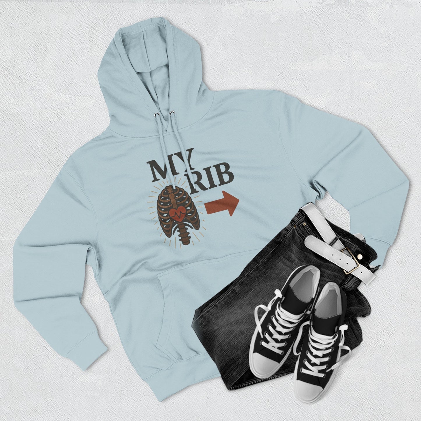 Heartfelt Rib Graphic Hoodie for Couples, Valentine's Day Gift, Matching Sweatshirt, Cozy Fleece, Romantic Style