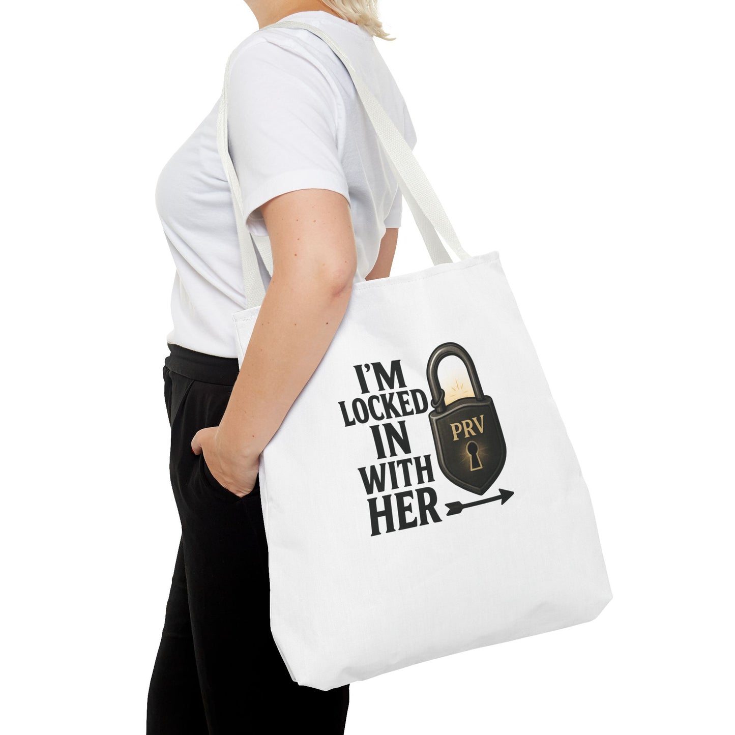 Locked In With Her Tote Bag, Funny Gift for Couples, Personalized Shopping Tote, Everyday Carryall, Unique Friendship Present