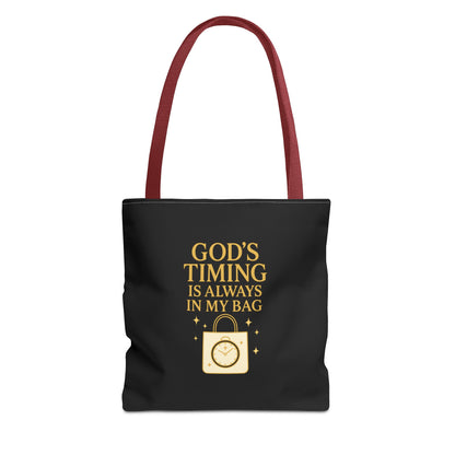 God's Timing Tote Bag | Motivational Bag for Everyday Use, Gift for Believers, Casual Tote for Work, School, and Travel