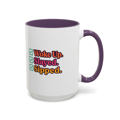 Woke Up Slayed Sipped Coffee Mug, Motivational Mug Gift, Fun Coffee Cup, Inspirational Office Mug, Morning Routine Mug