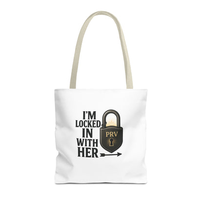 Locked In With Her Tote Bag, Funny Gift for Couples, Personalized Shopping Tote, Everyday Carryall, Unique Friendship Present