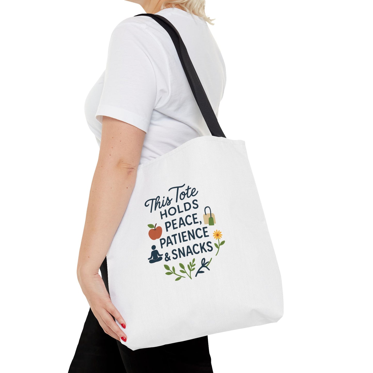 Peace, Patience & Snacks Tote Bag | Eco-Friendly Shopper, Gift for Friends, Beach Tote, Daily Carryall, Motivational Bag
