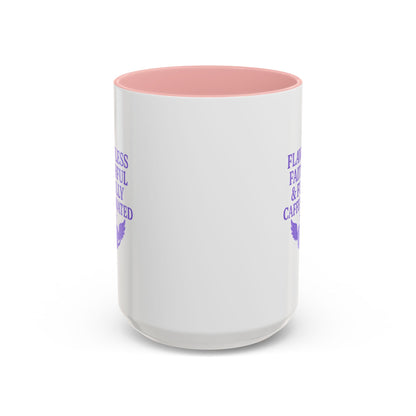 Flawless & Fully Caffeinated Accent Coffee Mug for Faithful Friends, Inspirational Gift, Morning Motivation Cup, Bible Lover's Mug