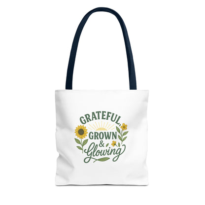 Grateful & Growing Tote Bag, Inspirational Gift, Eco-Friendly Shopper, Floral Design, Sunflower Tote, Everyday Use, Life's Little Joys