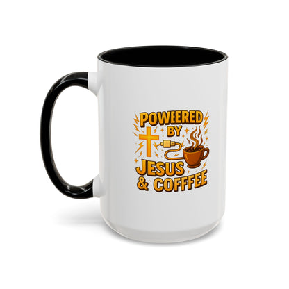 Coffee Lover's Accent Mug - Powered by Jesus & Coffee, Inspirational Drinkware, Christian Gift, Coffee Enthusiast, Religious Mug, [...]